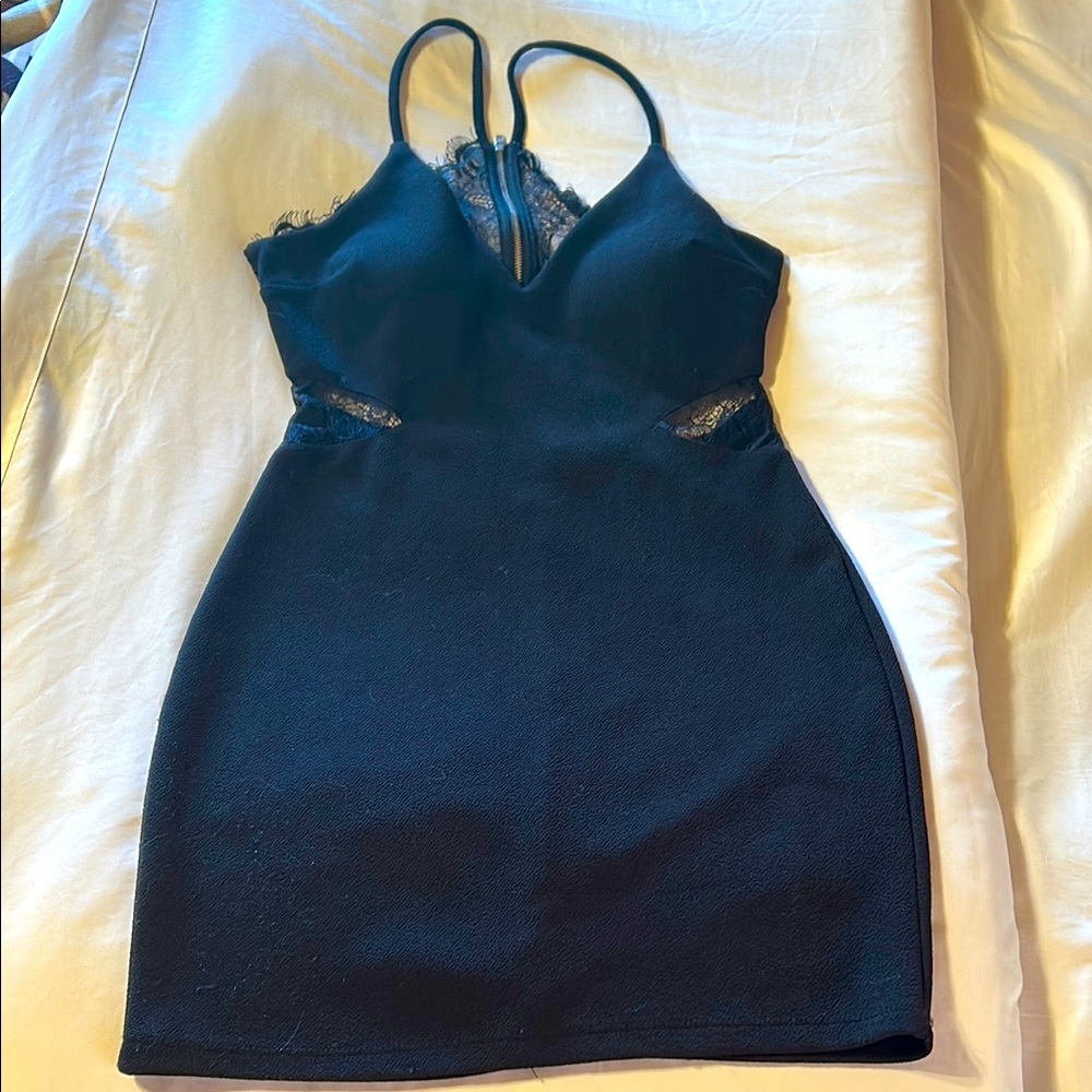 Elegant Black Lace Trim Dress